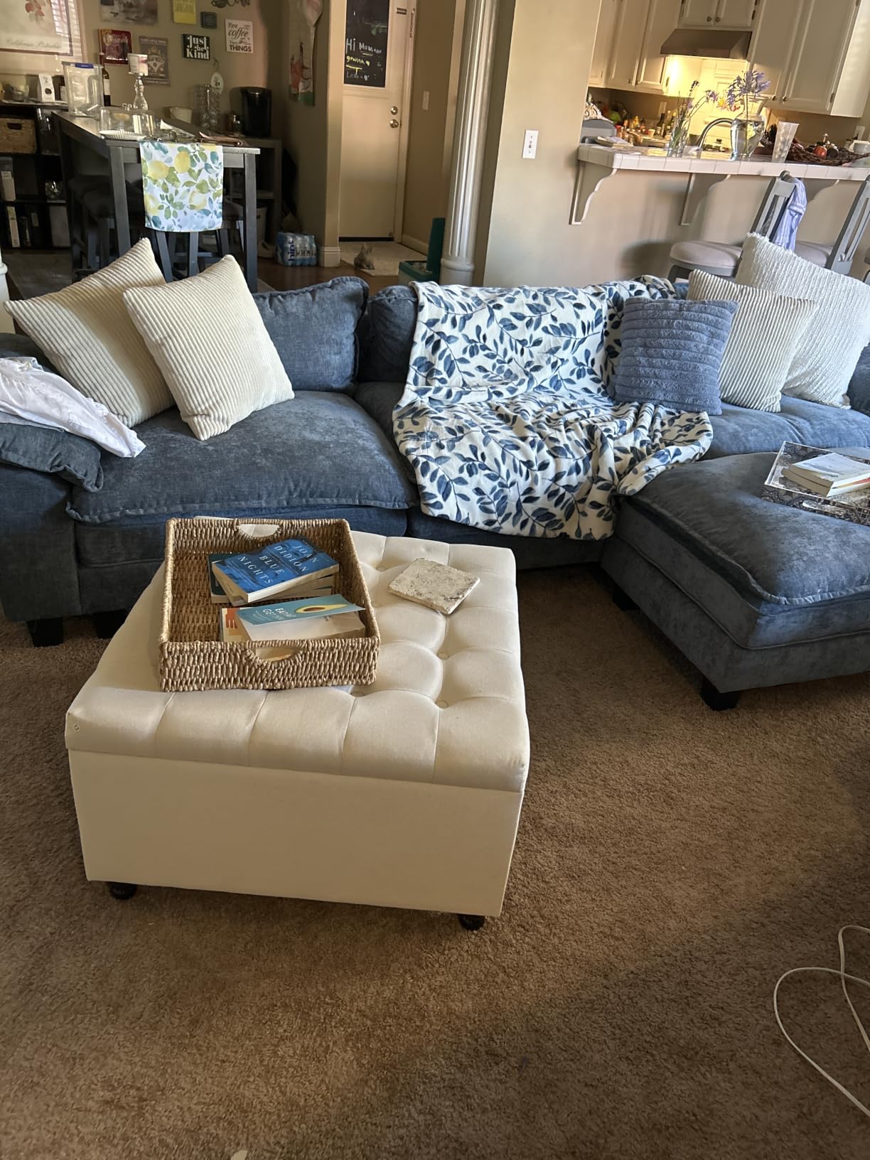 Weture 30 Inch Large Square Storage Ottoman Coffee Table, Oversized Square Ottoman with Storage, Tufted Upholstered Coffee Tables for Living Room (Fabric, Dark Grey) customer photo 2