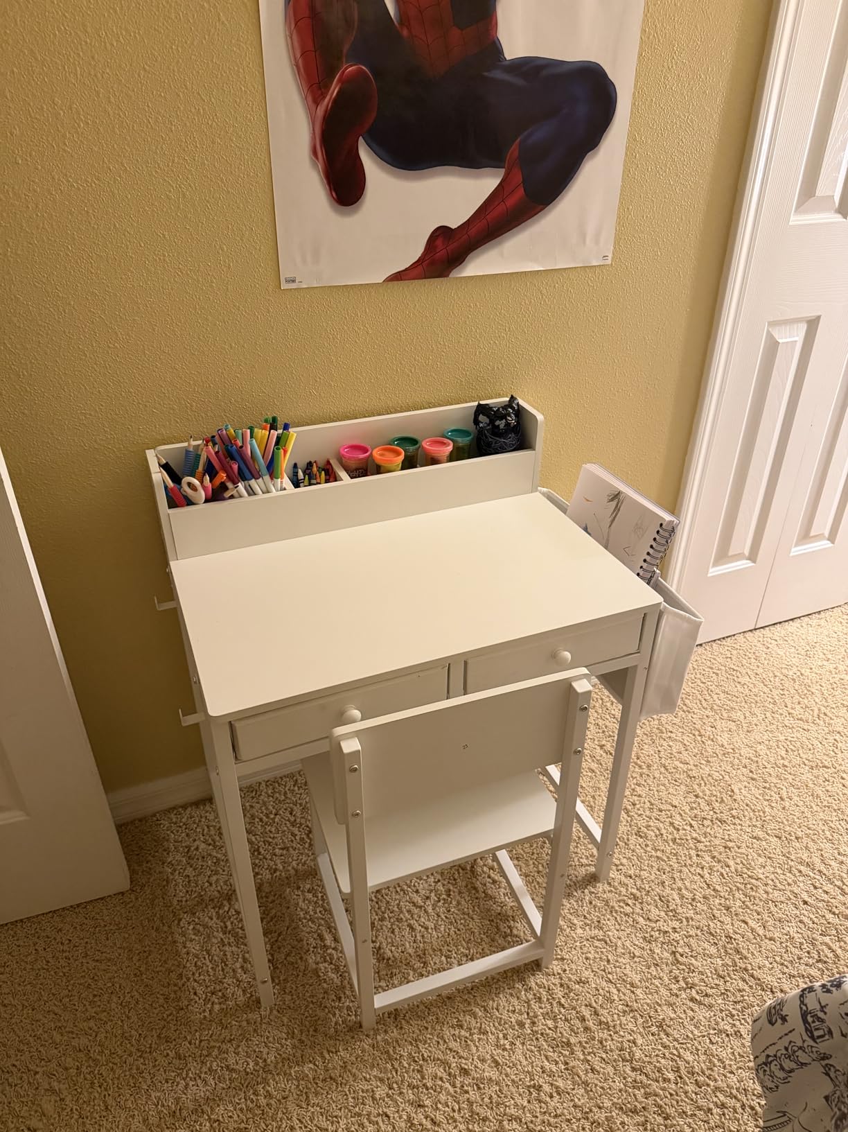 BOLUO White Kids Desk and Chair Set for 5-8 Year Old, Small Child Desk with Fabric Drawer, Children Study Table with Storage Toddler Girls Boys customer photo 1