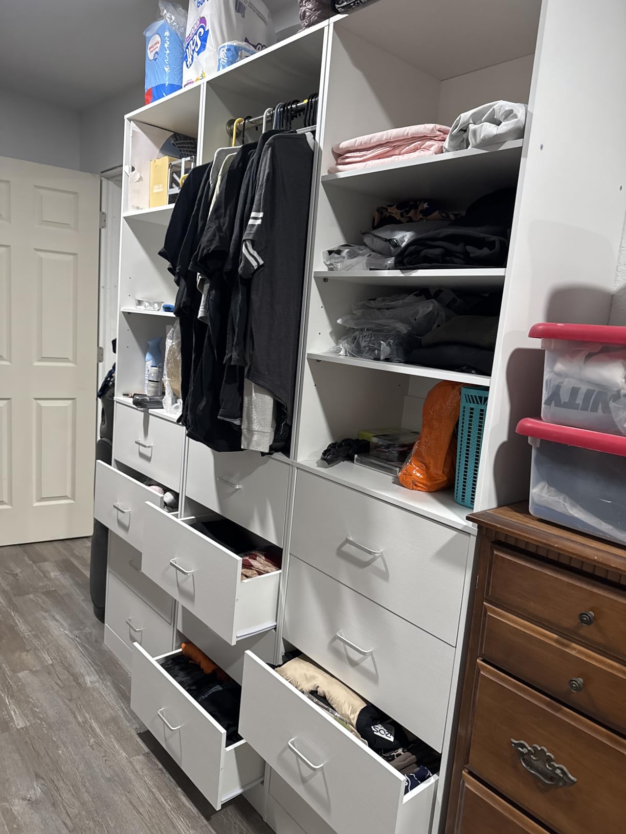 Aheaplus Closet Drawers Organizer System, 3.54FT Wood Closet System with 4 Drawers, Modular Walk-in Closets Storage Unit, Tall Bookshelf Storage Cabinet, White (2 Packs) customer photo 2