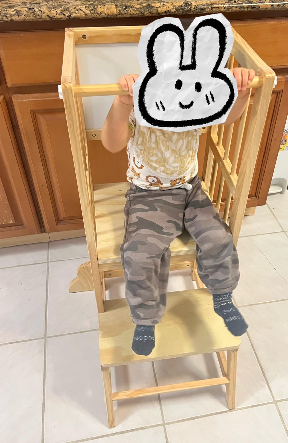 Foldable Toddler Tower,Kids Kitchen Step Stool,Height Adjustable,Solid Wood | Includes a Safety Harness and Safety Buckle, Anti-Tip Base, CPC Certified, Suitable for the Kitchen, Bedroom,and Bathroom customer photo 2
