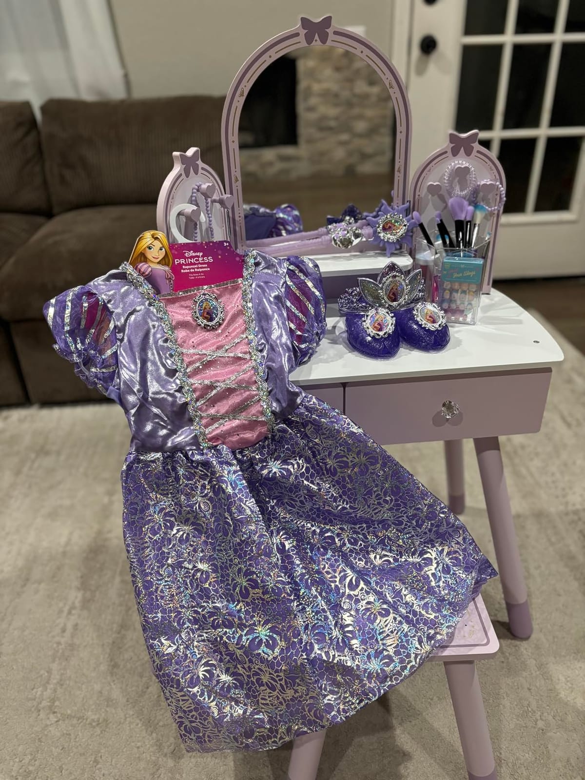ROBOTIME Purple Kids Vanity Set with Mirror, Chair and Drawers for Girl | Butterfly vanity for pretend play, builds confidence through dress-up role-play, gift for ages 3+ customer photo 1