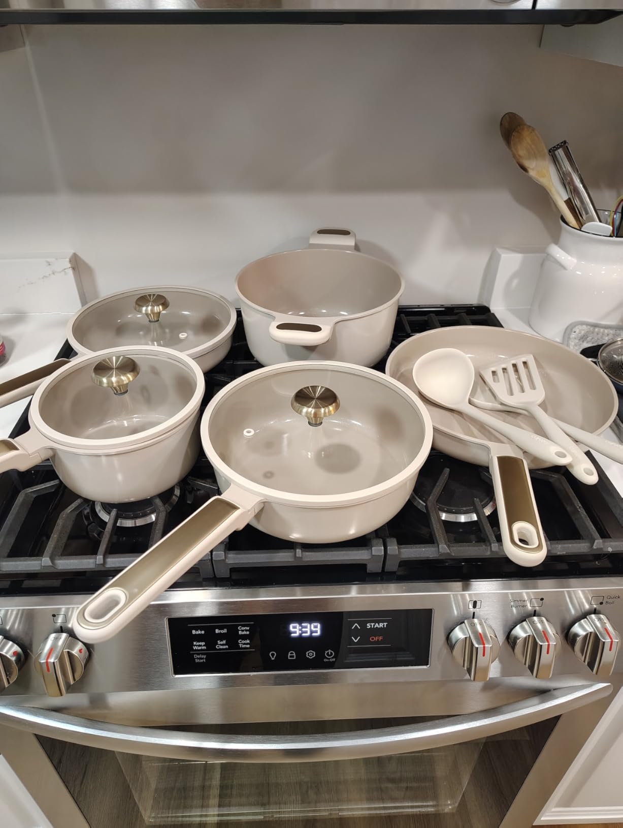CAROTE Pots and Pans Set, Ceramic Cookware Set, 14pcs | Healthy Induction Kitchen Set, with Silicone Lids, Easy Clean, Even Heating, Space Saving, PFAS FREE customer photo 1