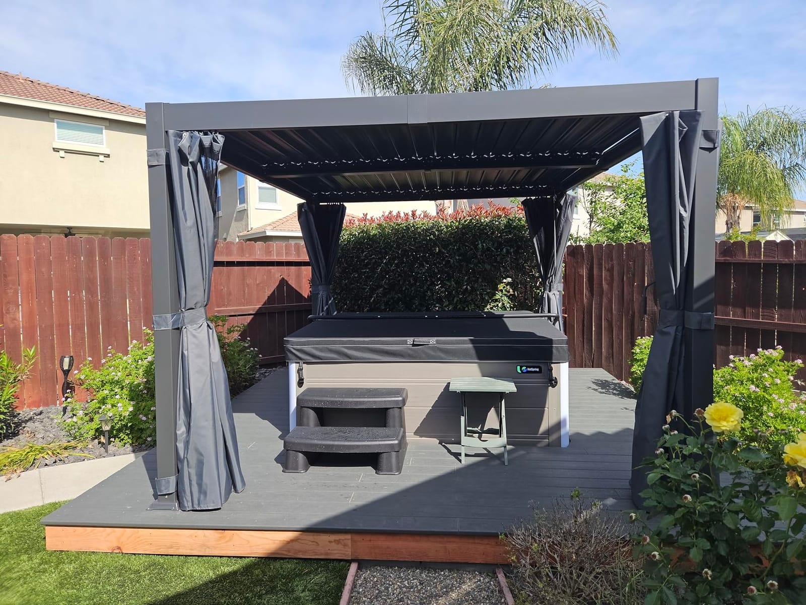 10' x 12' Pergola with Curtain & Adjustable Roof & Aluminum Frame for Patio customer photo 2