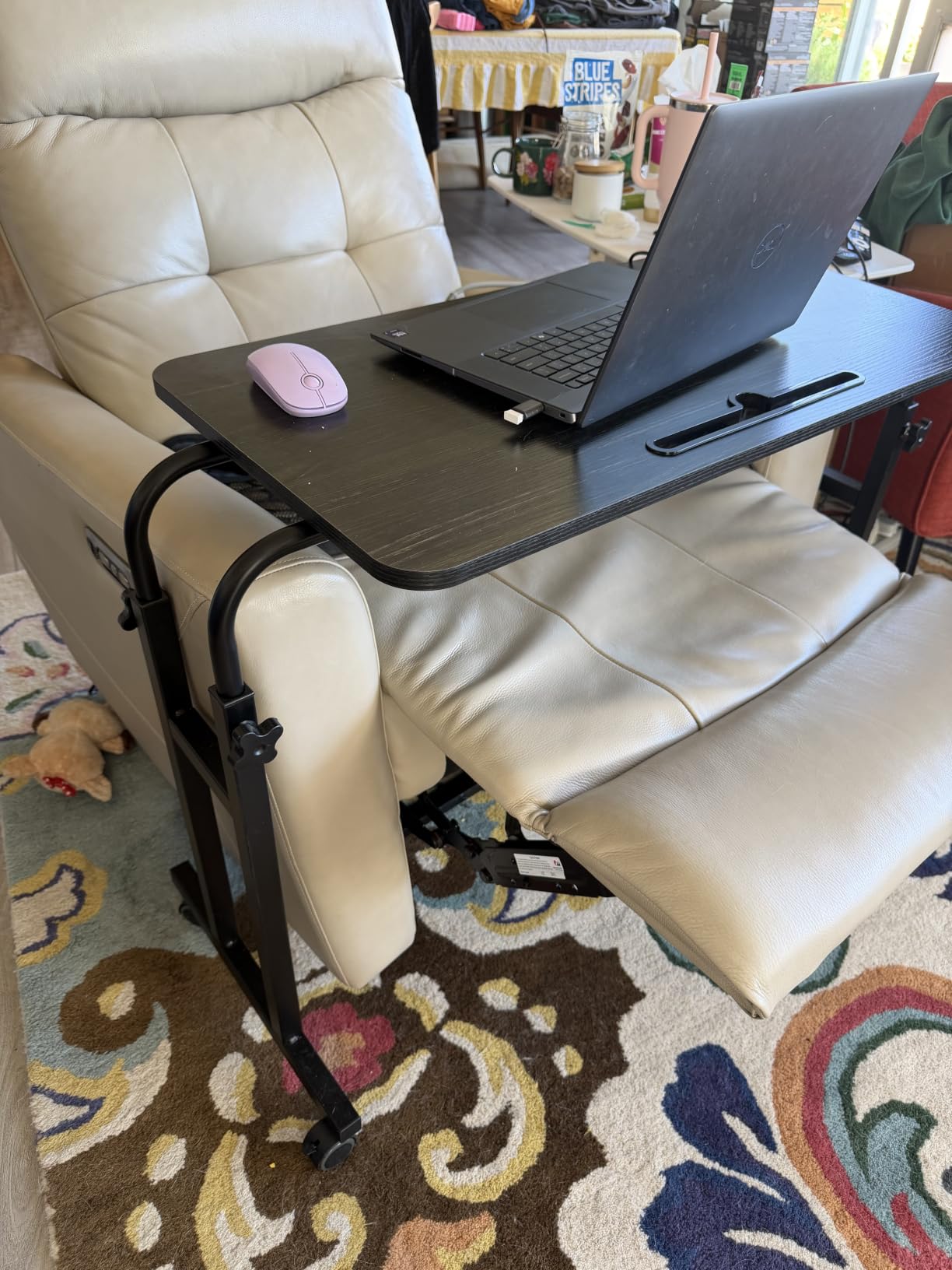 LINGMI Recliner Table, Overbed Table with Wheels Adjustable Height and Length Over Bed Desk, Hospital Heavy Duty Metal Leg Laptop Stand Tray customer photo 2