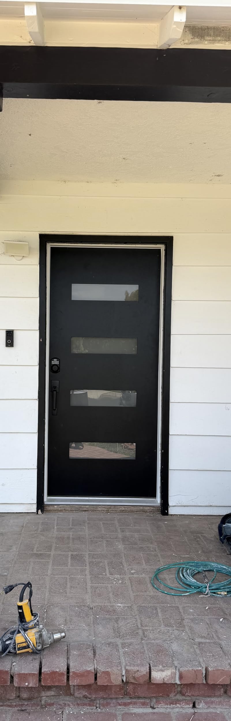 Fiberglass Entry Door Left Hand Inswing, 36 x 80, 4 Lite Frosted Glass 4-9/16 in. Vinyl Frame, Contemporary Style for Home's Front Entrance, Black Finished Knock-Down Entry Door customer photo 1