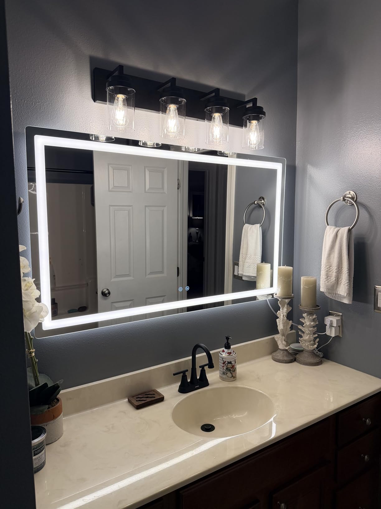 Delma 30x50 LED Bathroom Vanity Mirror with Lights, Anti-Fog, Dimmable | Front & Backlit with 3 Color Modes and Memory, 5mm Shatterproof Glass, Plug-in or Hardwired, Horizontal or Vertical customer photo 1