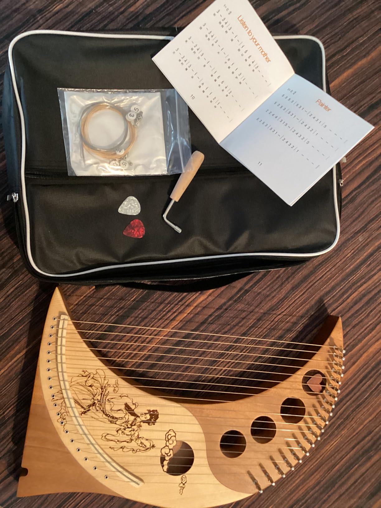 19-String Lyre Harp Kit - Ergonomic Lap Harp Instrument | Comes with Tuner and Picks, Classic Portable Wooden Stringed Musical Instrument customer photo 2