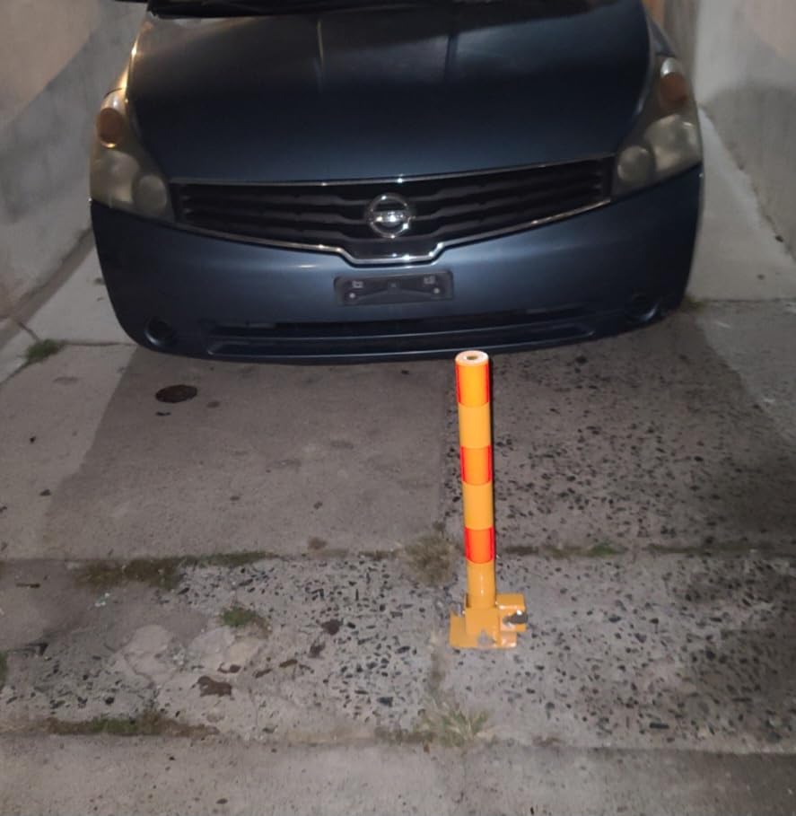 Zonon 2 Pcs Spring Parking Post Barrier, Folding Heavy Metal, Lock, Red | Obstacle Pile with Warning Stripes, Interceptor Bollard, Reinforced Base, Traffic-sensitive Area Garage customer photo 1