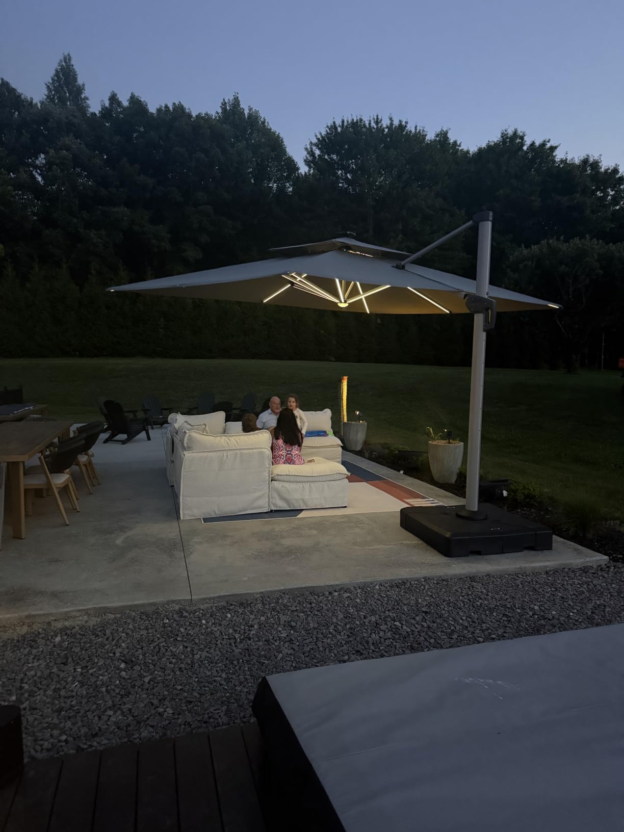 PURPLE LEAF Cantilever Patio Umbrella 11ft Round Solar LED Light, Beige | 7 Long LED strips, Support to reduce shaking, 360 Degree without bending over, Anti-UV & keep vivid color customer photo 1
