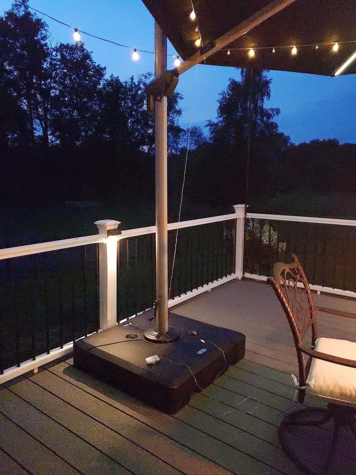 PURPLE LEAF Cantilever Patio Umbrella 11ft Round Solar LED Light, Beige | 7 Long LED strips, Support to reduce shaking, 360 Degree without bending over, Anti-UV & keep vivid color customer photo 2