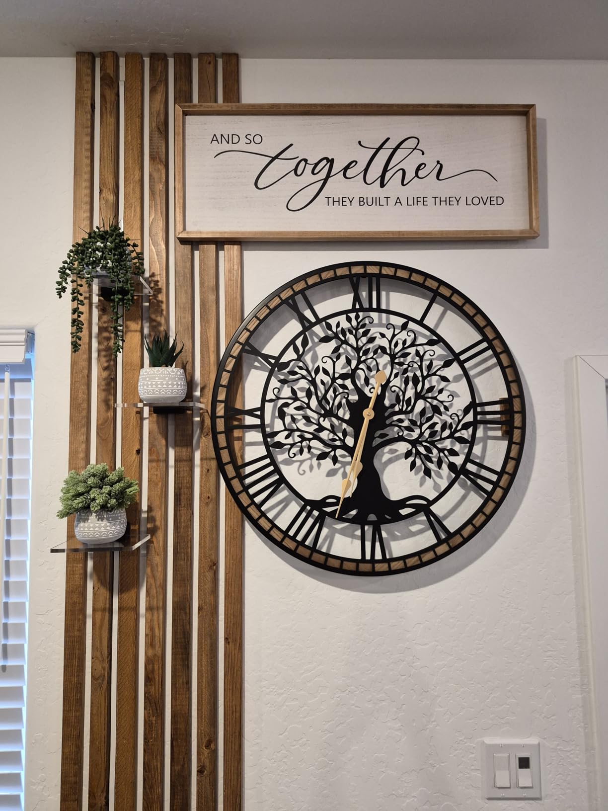 Micasso Large Wall Clock Decorative: 35 Inch Tree of Life Battery Operated | Modern Farmhouse Metal Wood Frame - Roman Numeral Clocks for Living Room/High-Ceiling/Fireplace Decor - Ideal for Homemakers customer photo 2