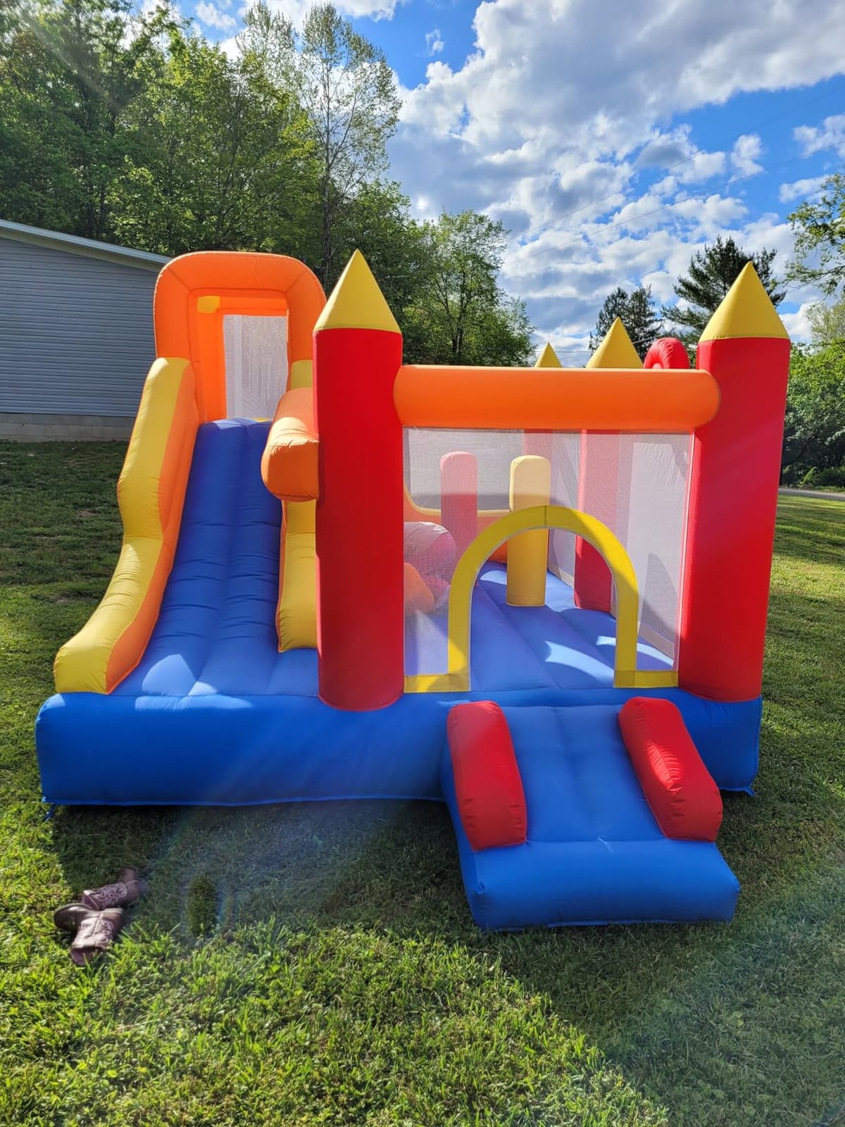 Baralir Inflatable Bounce House with 8.98 * 4.82 Ft Oversized Jump Area | 88'' Extra-Long Slide Kids Bounce House with Climbing Wall, Obstacle Poles & Hoop- Durable & Safe Backyard Fun for Kids customer photo 2