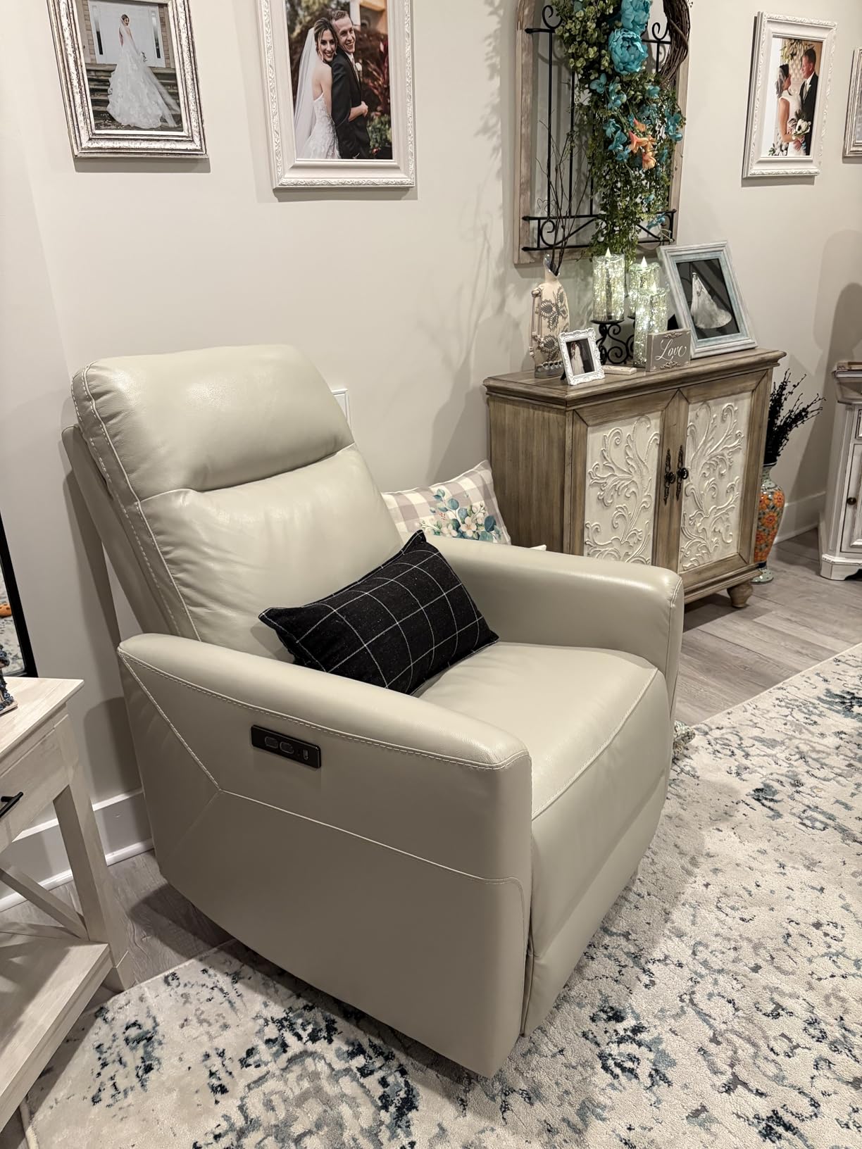 CHITA Genuine Leather Wall Hugger Power Recliner Chair for Adults, Cream | Electric Recliner for Small Spaces with Adjustable Power Headrest, USB/Type-C Charging Ports, Ideal for Living Room & RV customer photo 2