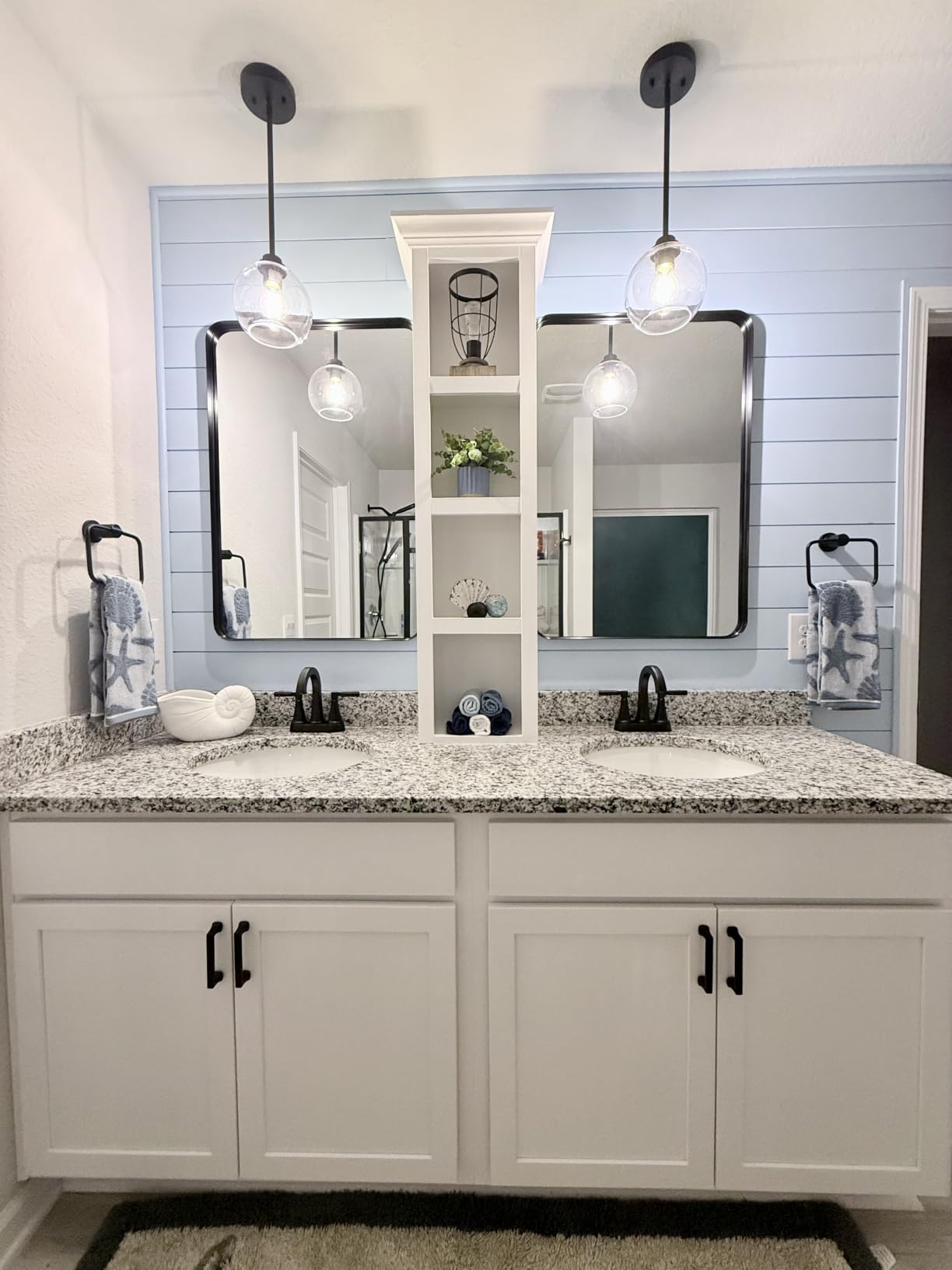 EDISHINE Modern Pendant Lights Kitchen Island 2 Pack, Hanging Light Fixture with Clear Glass Globe Shade, Hardwired Matte Black Adjustable Metal Rod customer photo 1