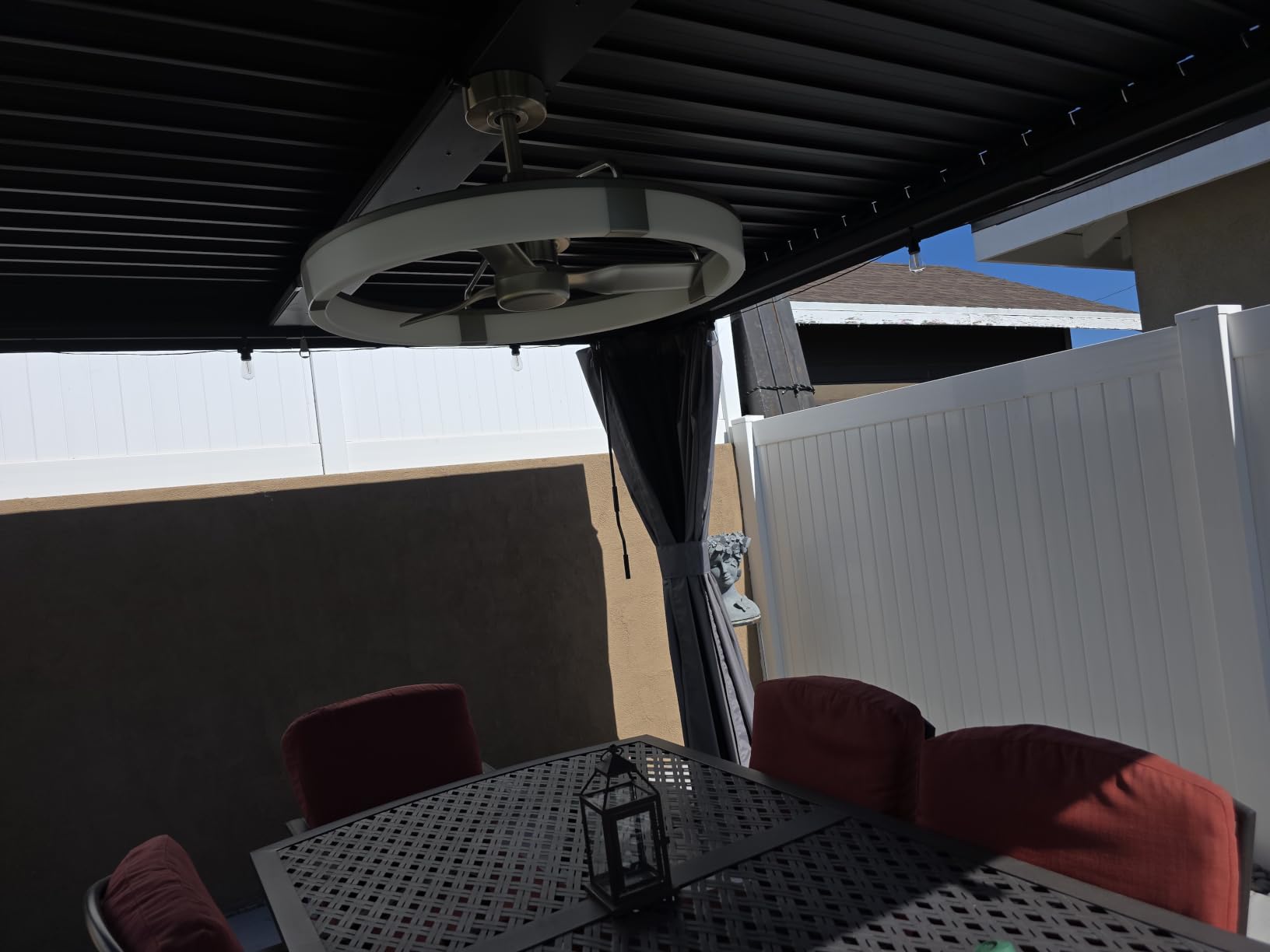 Modern Shade Pergola 10'x12' with USB Power Strip & Net and Curtain, Black | Louvered Pergola with Adjustable Waterproof Roof & Integrated Drainage, Reinforced Frame for Patio, Backyard, Easy Assembly customer photo 1