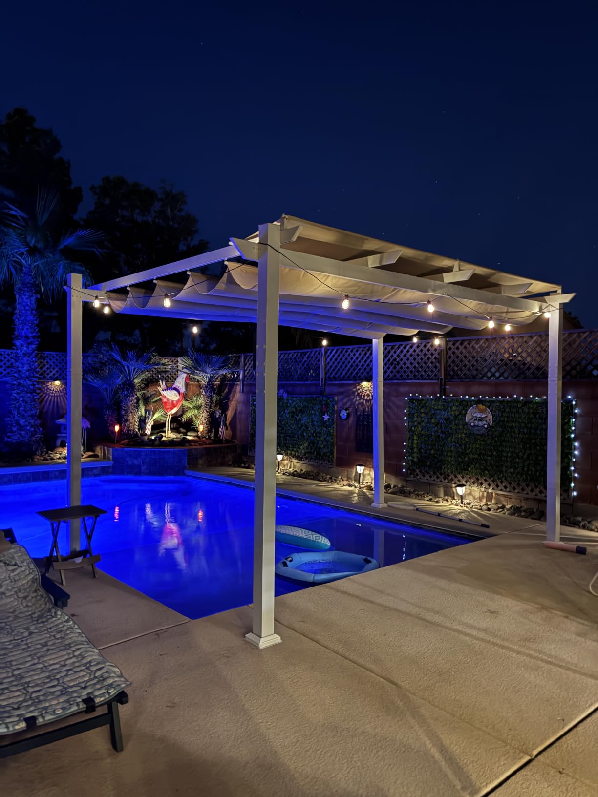 PURPLE LEAF Outdoor White Pergola 10' x 13' w/Double Canopy, Navy Blue | Extra roof shields canopy, aluminum frame stays strong, 230GSM fabric blocks harsh sun, retractable canopy controls shade customer photo 2