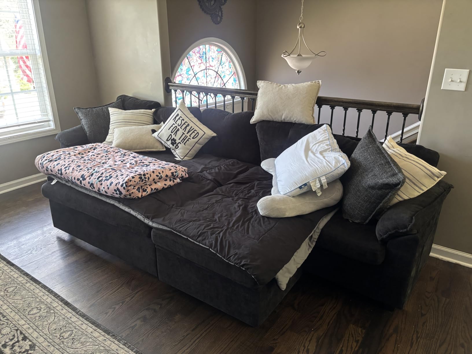 108 Inch Sectional Sleeper Sofa with Pull Out Bed, U Shaped 7 Seat Modular Sectional Sofa with Storage, Sectional Couches for Living Room, Cloud Modular Couch,Removable Sofa Cover, Dark Grey customer photo 1