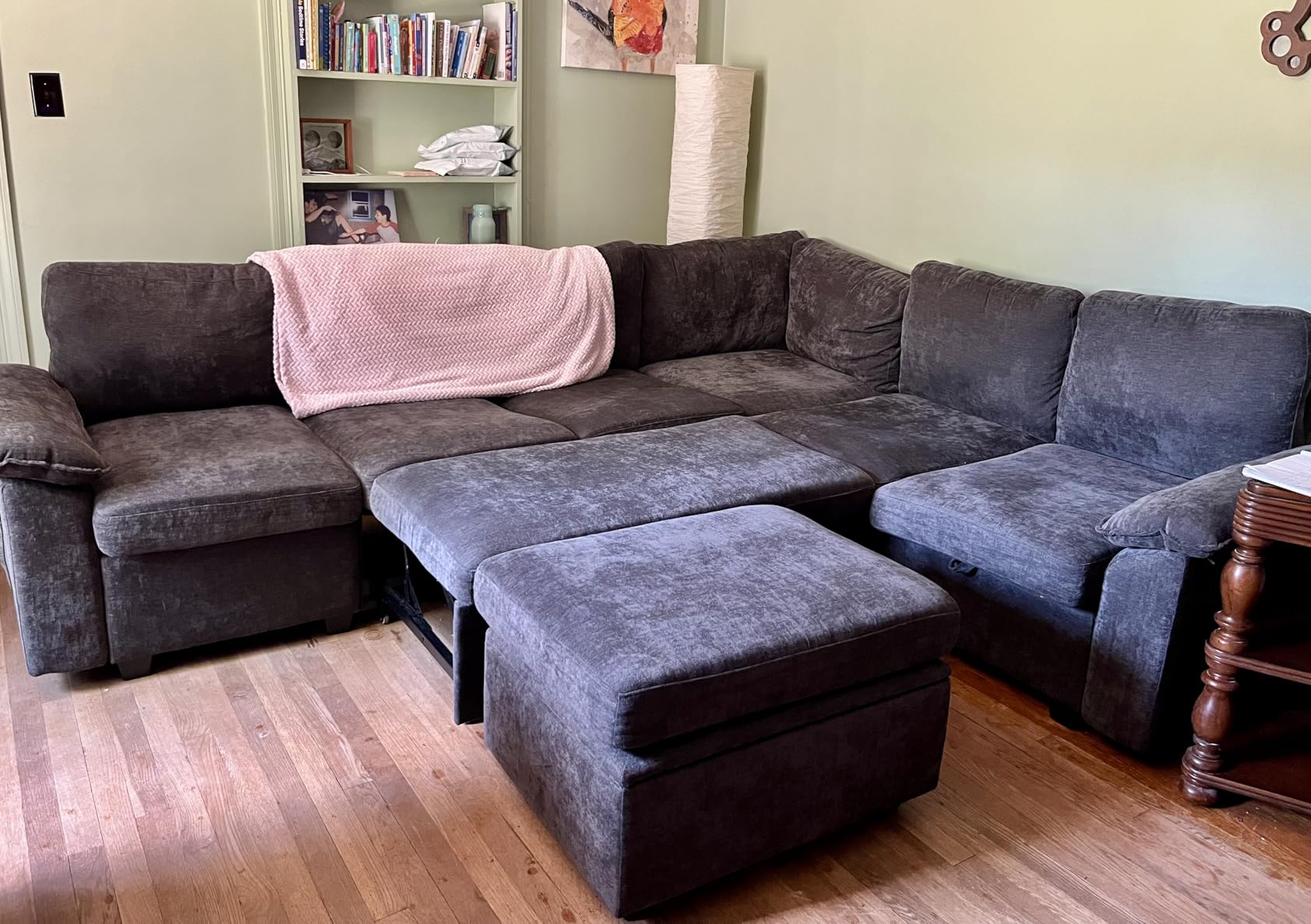 108 Inch Sectional Sleeper Sofa with Pull Out Bed, U Shaped 7 Seat Modular Sectional Sofa with Storage, Sectional Couches for Living Room, Cloud Modular Couch,Removable Sofa Cover, Dark Grey customer photo 2