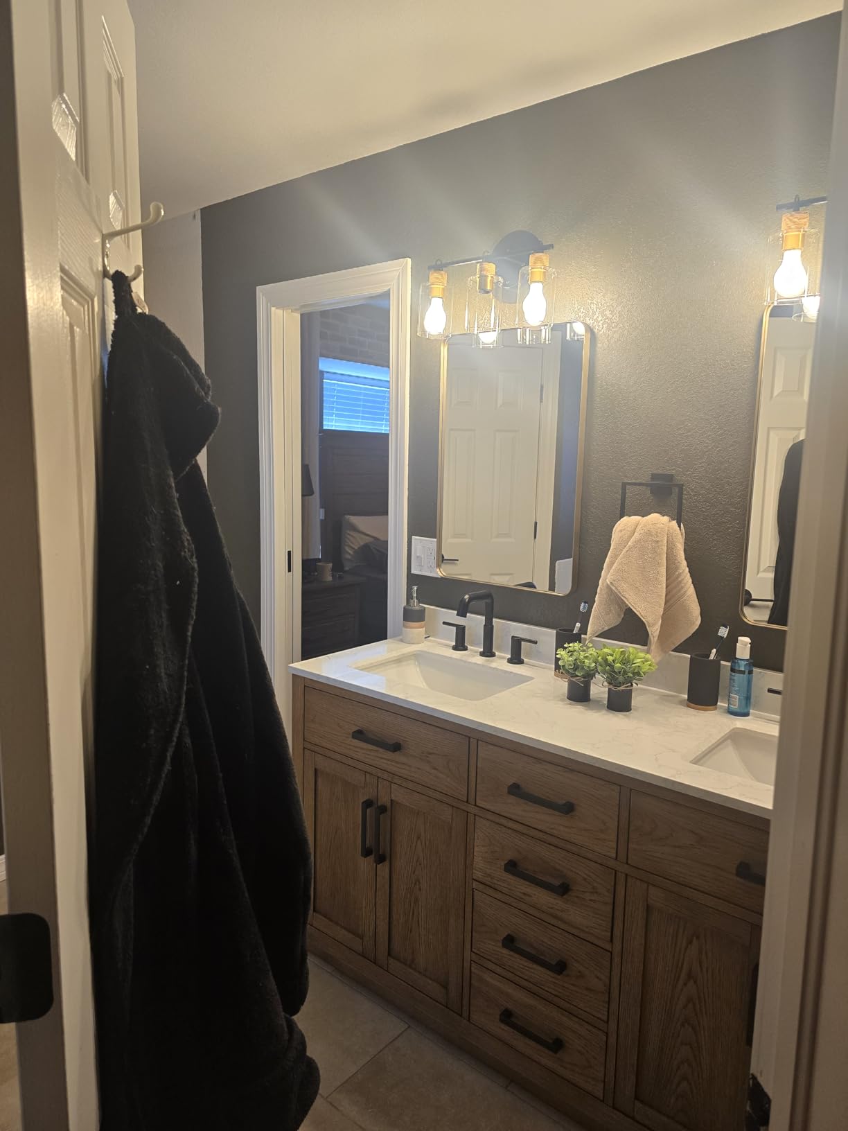 72-inch Dark Walnut Bathroom Vanity with 2 Sinks, Solid Wood, 0.79-inch Stone Countertop and Backsplash, 6 Drawers, 4 Soft Closing Doors customer photo 1
