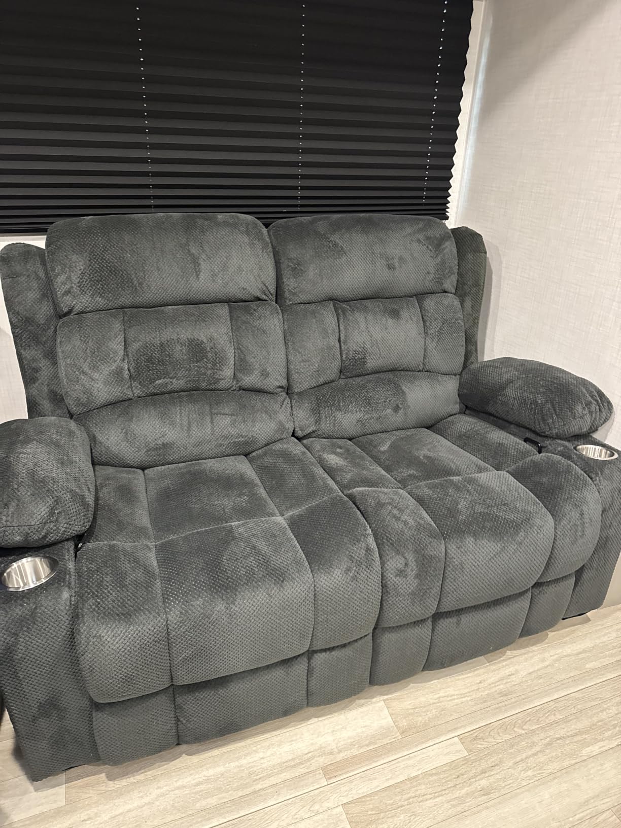RV Loveseat Recliner Sofa, Reclining Loveseat Home Theater Seating with USB Ports, Cup Holders, Insert Pockets, Wall Hugger RV Recliners for Movie Room, Recline Movie Seats Gaming Sofa, Black customer photo 1