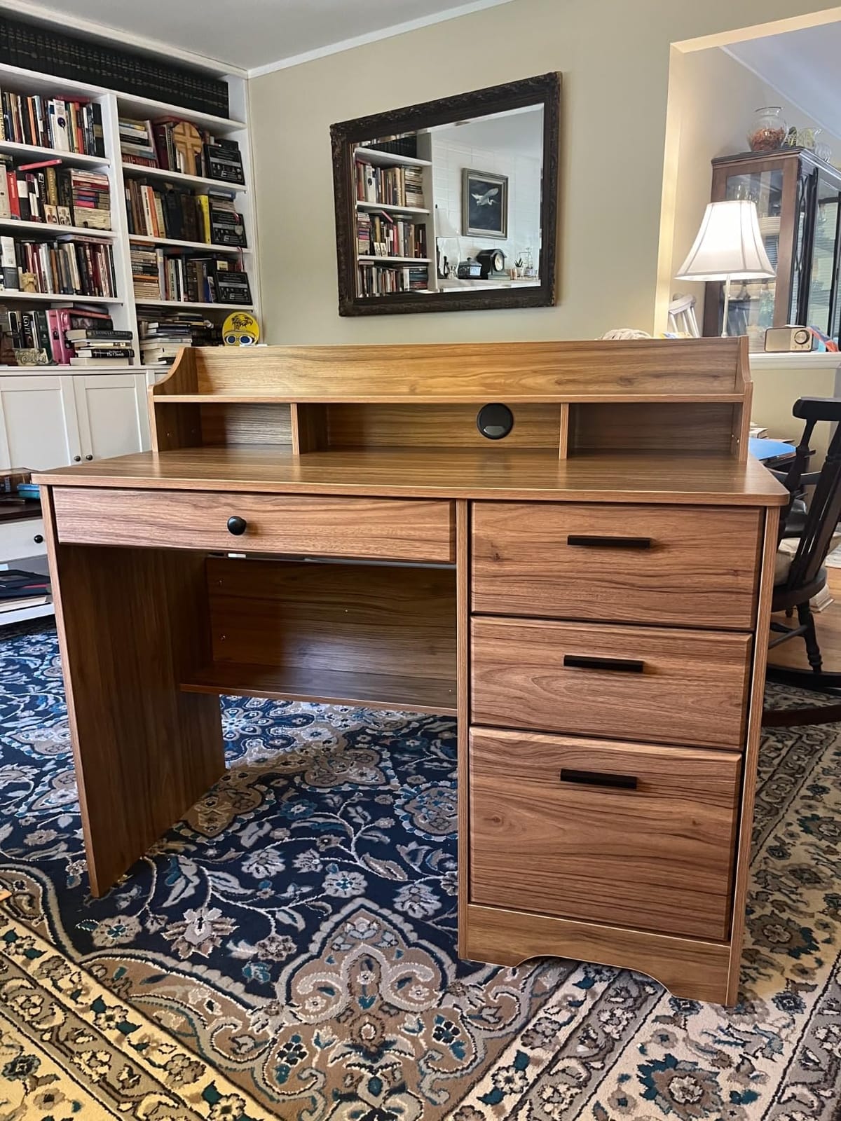 Catrimown Computer Desk with 4 Drawers and Hutch, Home Office Desk with File Drawer, 44