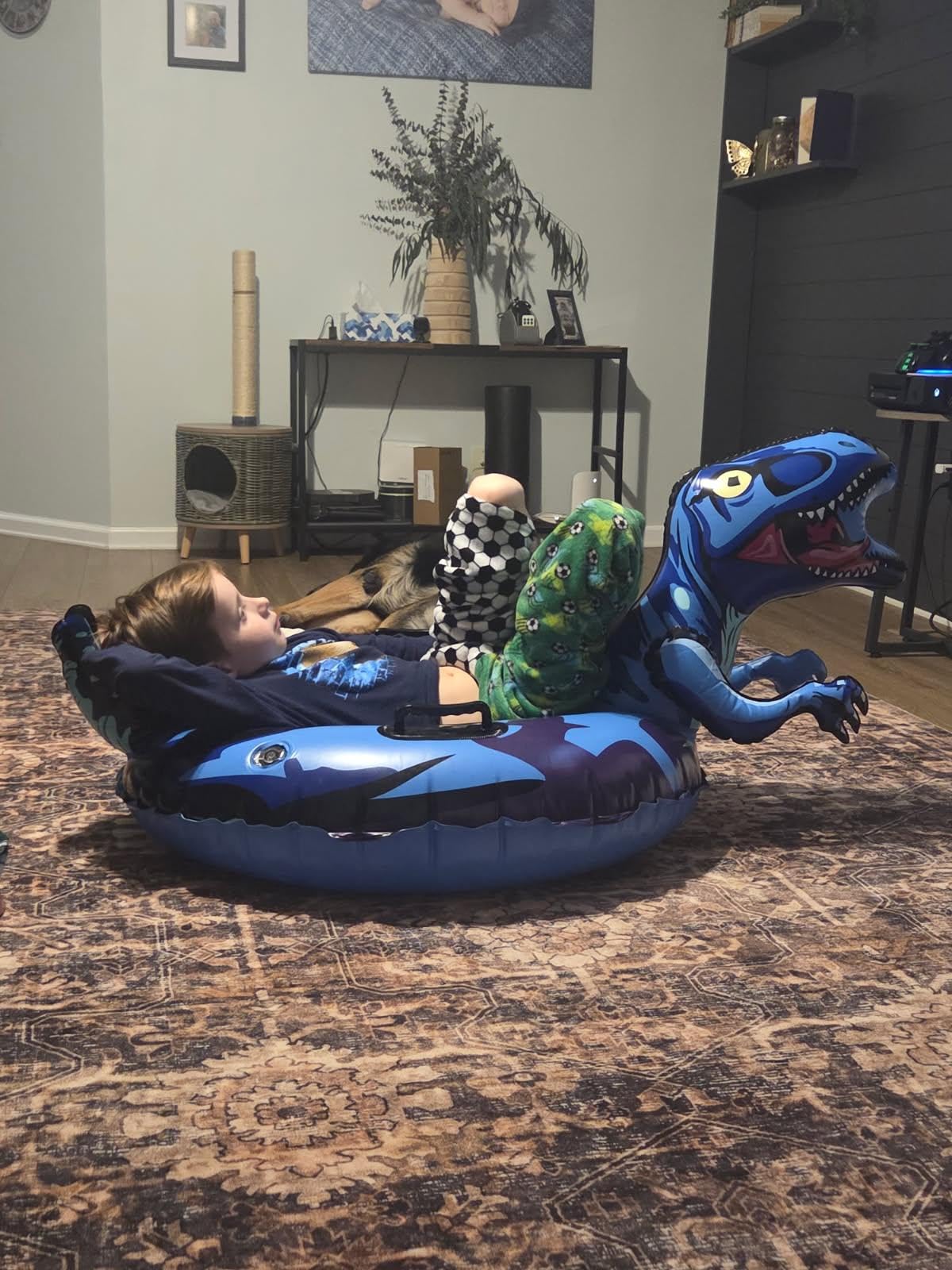 Dinosaur Snow Tube, Inflatable Snow Tube Snow Sled for Kids & Adults, Sledding Heavy Duty Reinforced Double Layers Bottom, Ideal Snow Toys Winter Outdoors Fun Boys Girls customer photo 2