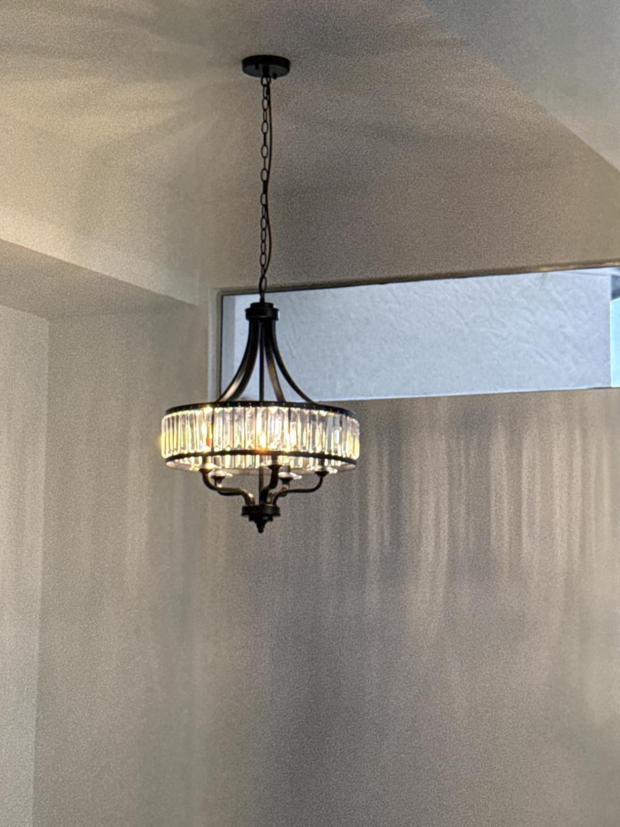 Modern Black Crystal Chandelier, 5-Light Farmhouse Dining Room Light Fixture Over Table Adjustable Height Hanging Industrial Pendant Lights Kitchen Island, Living Room Kitchen Island Entryway customer photo 2