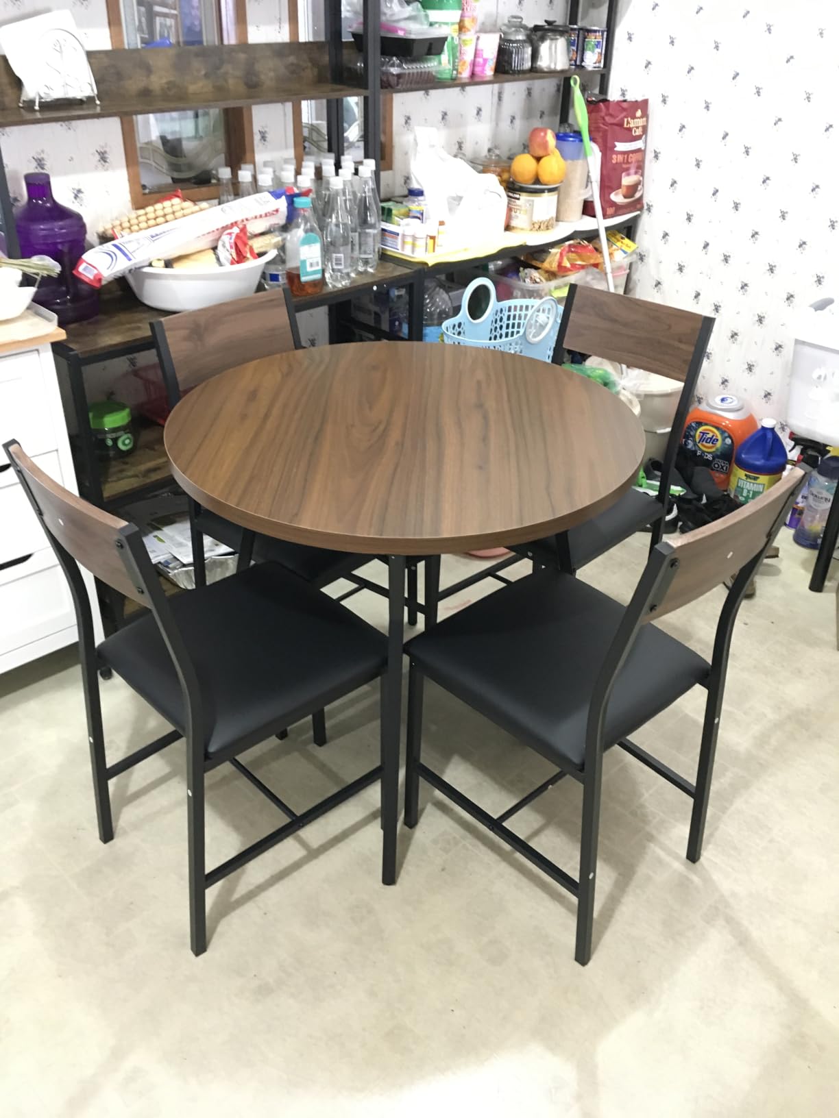 Pamapic Round Dining Table Set for 4, Kitchen Table and Chairs for 4, Dining Room Circle Dinner Pedestal Table, Solid Metal Frame,Space Saving Wood Small Kitchen & Dining Room Furniture,Walnut customer photo 1