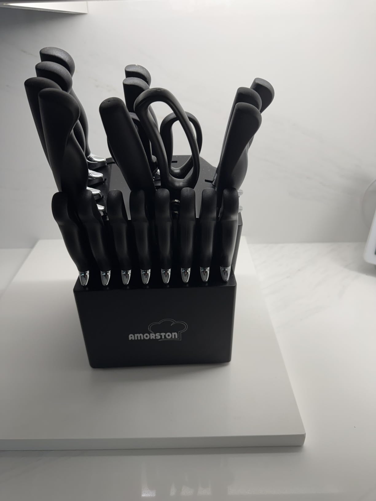 Knife Set, Amorston 21 Pieces Kitchen Knife Set with Block and Sharpener, Ultra-Sharp Knives Set with Ergonomic Handles, Black German Stainless Steel Knife Block Set, Dishwasher Safe customer photo 2
