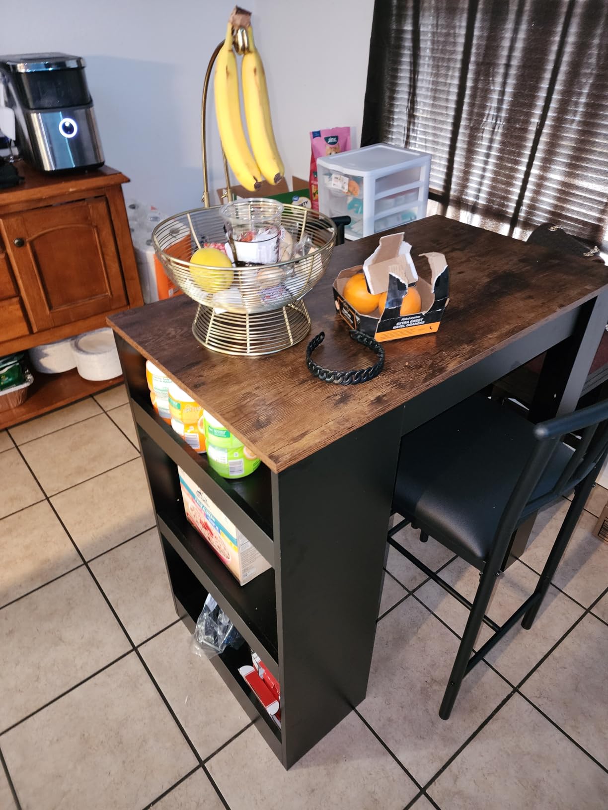 VECELO Small Bar Table and Chairs Tall Kitchen Breakfast Nook with Stools/Dining Set for 2, Storage Shelves, Space-Saving, Retro customer photo 1