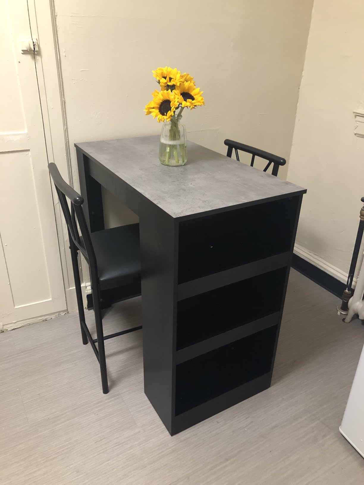 VECELO Small Bar Table and Chairs Tall Kitchen Breakfast Nook with Stools/Dining Set for 2, Storage Shelves, Space-Saving, Retro customer photo 2