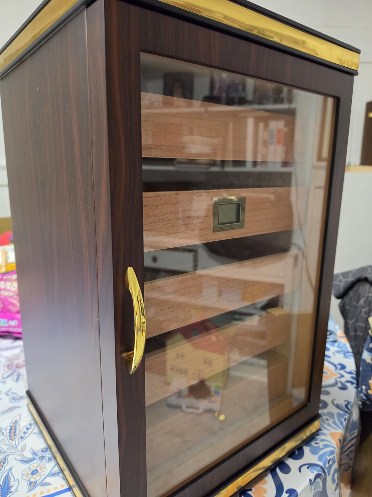 500-Count Cigar Humidor Cabinet with Digital Hygrometer, Gift Set | Ebony finish, 5 cedar drawers, triple-sided light, digital hygrometer, humidifier and humidity packs for up to 500 cigars customer photo 1