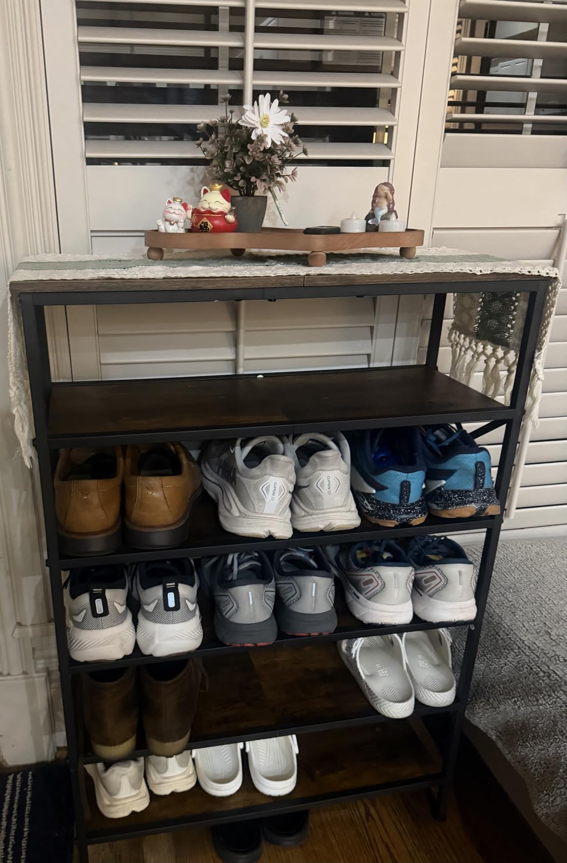 YATINEY 12-Tier Tall Shoe Rack Organizer, Wooden Shoe Storage for Closet Holds 48 Pairs, Sturdy Shoe Shelf with X-Shaped Metal Support customer photo 1