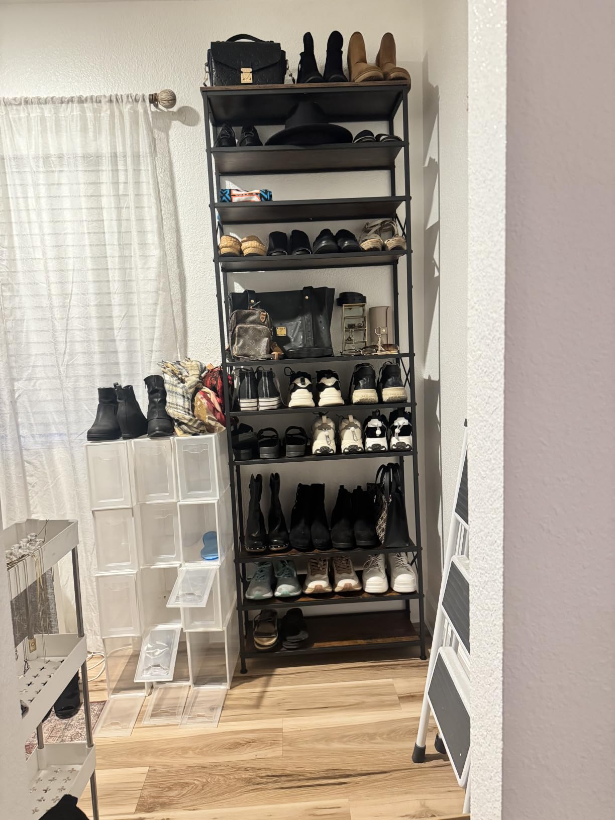 YATINEY 12-Tier Tall Shoe Rack Organizer, Wooden Shoe Storage for Closet Holds 48 Pairs, Sturdy Shoe Shelf with X-Shaped Metal Support customer photo 2