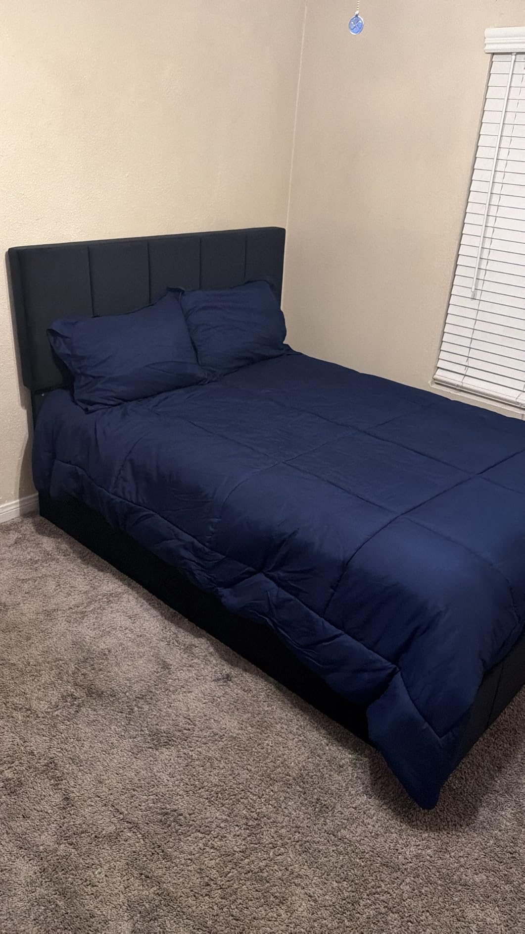 Allewie King Size Dutch Velvet Upholstered Platform Bed Frame, Vertical Channel Tufted Adjustable Headboard, Low Profile Bed Frame, No Box Spring Needed, Easy Assembly, Black customer photo 2