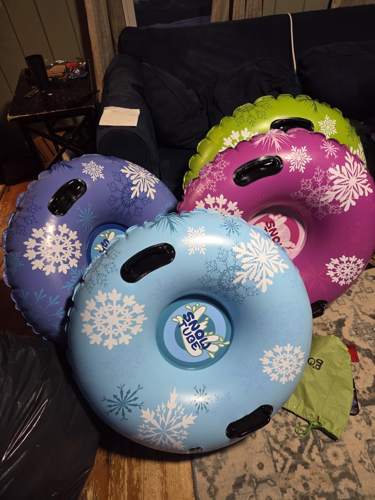 4Pack Snow Tubes, Snow Sled for Kids and Adult, Snow Tube for Sledding Heavy Duty Thickened Double Bottom with Sturdy Handles, Sleds for Winter Outdoor Fun Toys Gifts for Family Boys and Girls customer photo 1