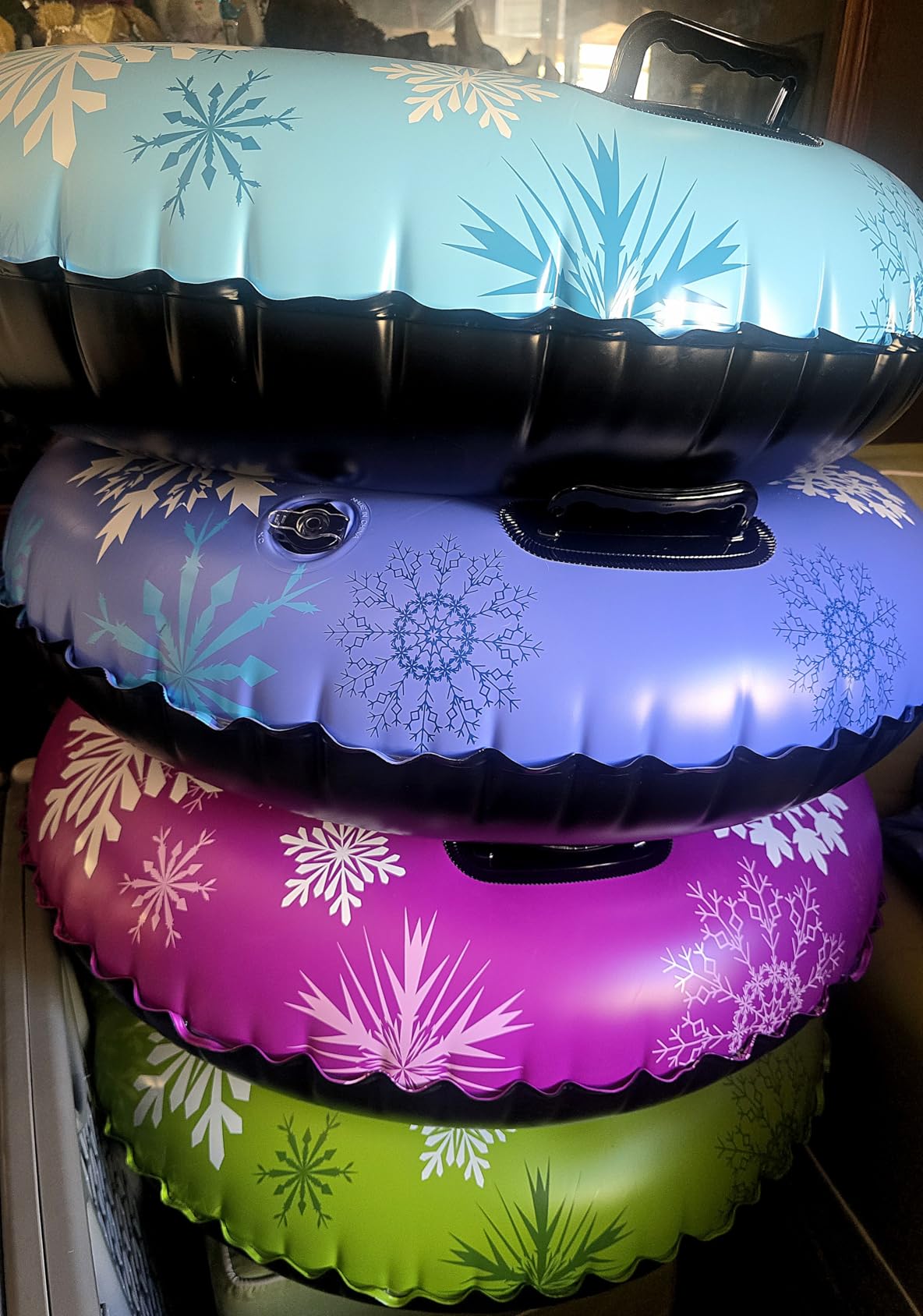 4Pack Snow Tubes, Snow Sled for Kids and Adult, Snow Tube for Sledding Heavy Duty Thickened Double Bottom with Sturdy Handles, Sleds for Winter Outdoor Fun Toys Gifts for Family Boys and Girls customer photo 2
