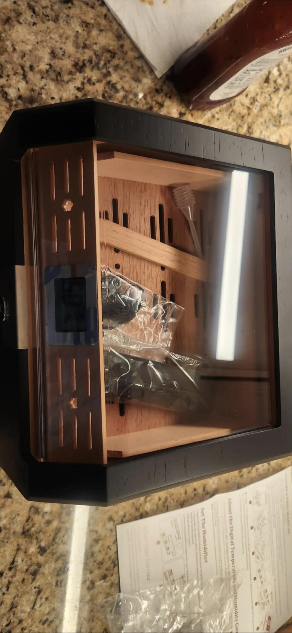 Cigar Humidor Cedar Wood Lined Humidor for 45-60 Cigars, Acrylic Top Cigar Box with Lock, Digital Hygrometer 2 Adjustable Humidifiers Drawer Cedar Tray Divider, Cigar Gifts Desktop Storage Box customer photo 2