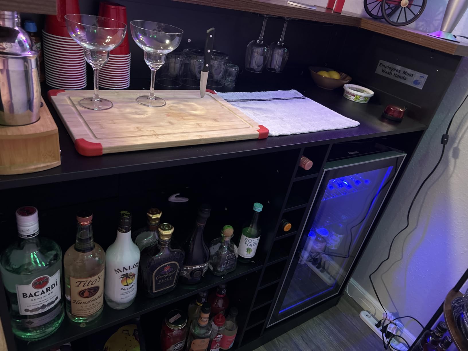 GDLF L-Shaped Home Bar Cabinet with Fridge Space, Oversized Basement Bar | Basement & Man Cave Bar, Seats 5+ Guests, Premium Wood-Grain Finish, Sculpted Edge Details, Fridge Space & Wine Storage customer photo 2