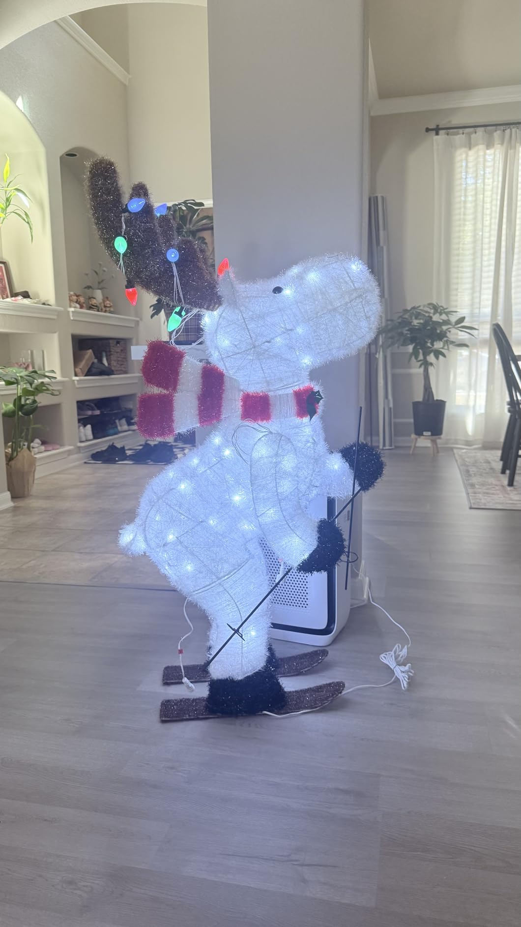 Tangkula Christmas Lighted Skiing Reindeer, Pre-Lit Animated Skiing Deer Decorations with LED Lights & Scarf, Outdoor Yard Holiday Decor with Colorful Antler Lights customer photo 1