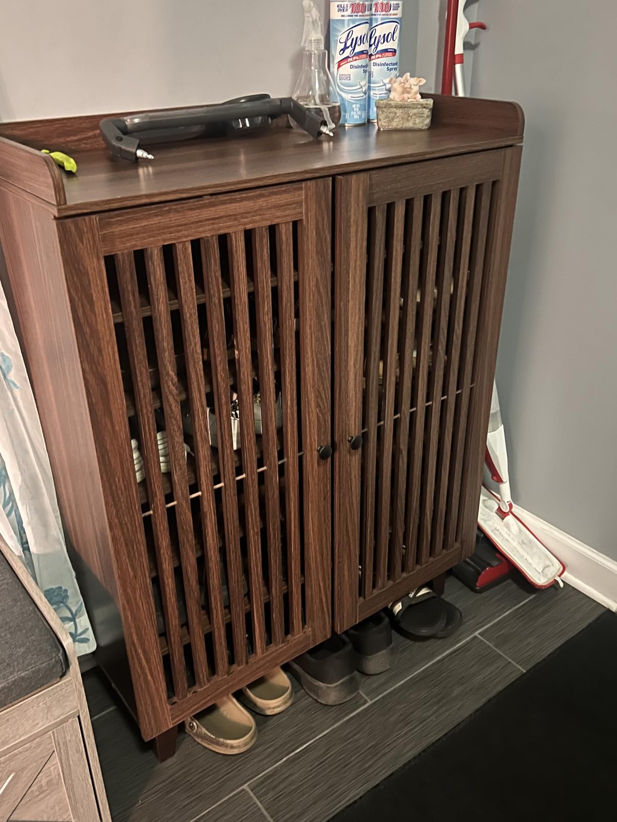 IRONCK Shoe Cabinet with Slatted Doors, 6-Tier Shoe Storage Cabinet, Walnut, Adjustable Shelves, Wooden Shoe Rack Organizer for Entryway, Hallway, Closet, Living Room customer photo 2