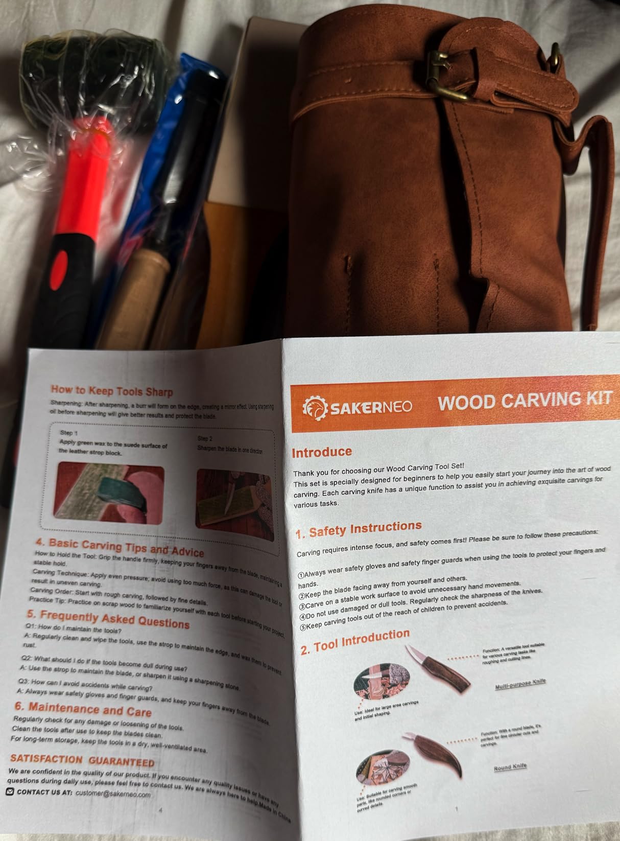 SakerNeo Deluxe Wood Carving Kit whittling kit, 25 Piece Wood Carving Tools with Thick Leather Storage Bag,wood carving set-Ideal Woodworking Tools and Hobbies for Beginners Enthusiasts Gift DIY customer photo 1