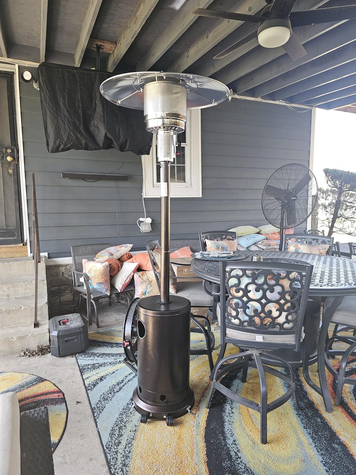 OLIXIS 42000 BTU Pyramid Patio Heater, Outdoor Heater | Propane Outdoor Heater with Pulse Ignition, Anti-Tip Safety & Moving Wheels, Silvery customer photo 1