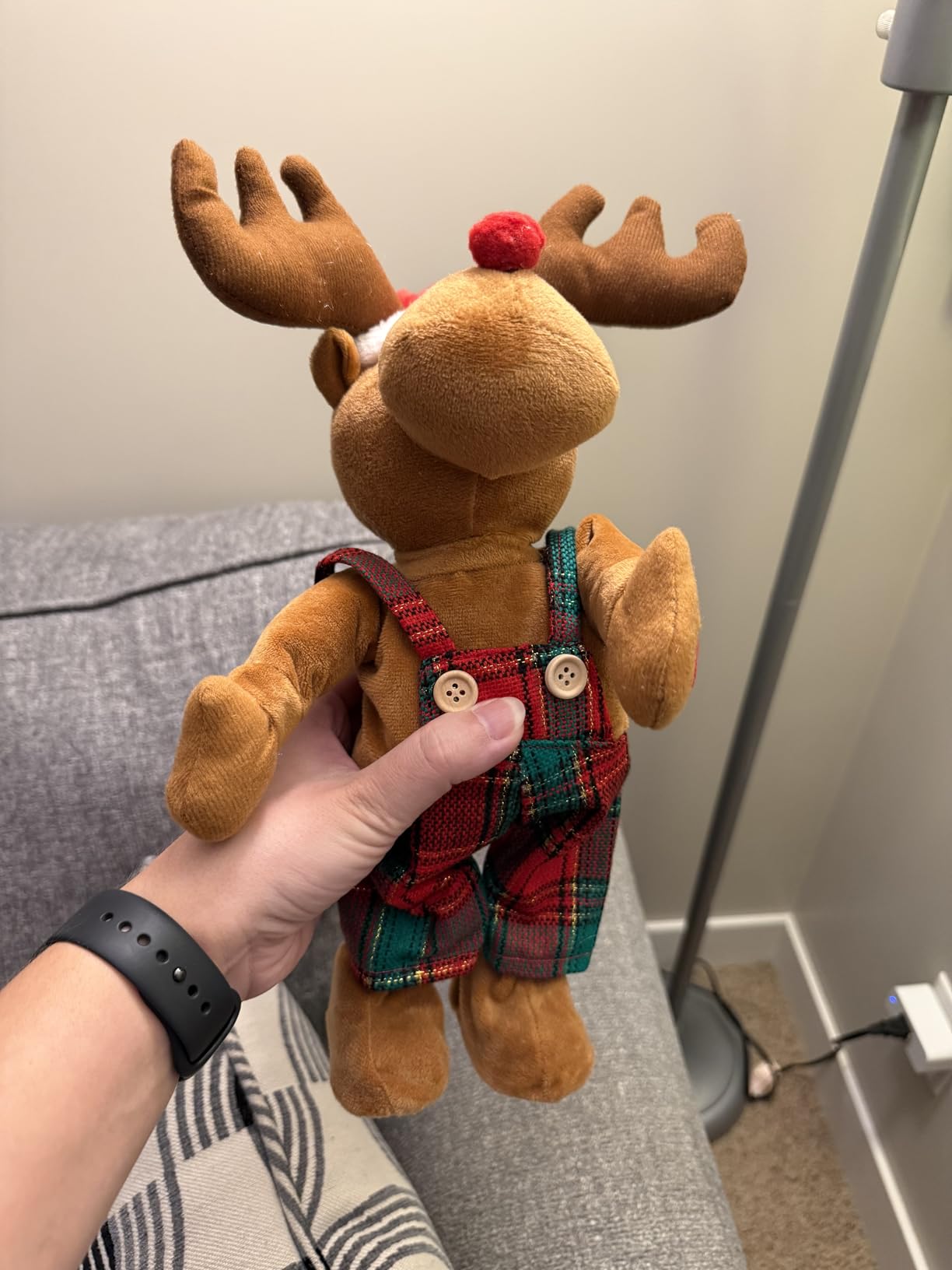 Singing Dancing Christmas Reindeer Plush Toy - Animated Musical Rudolph Red Nosed Reindeer with Music Festive Overalls customer photo 1