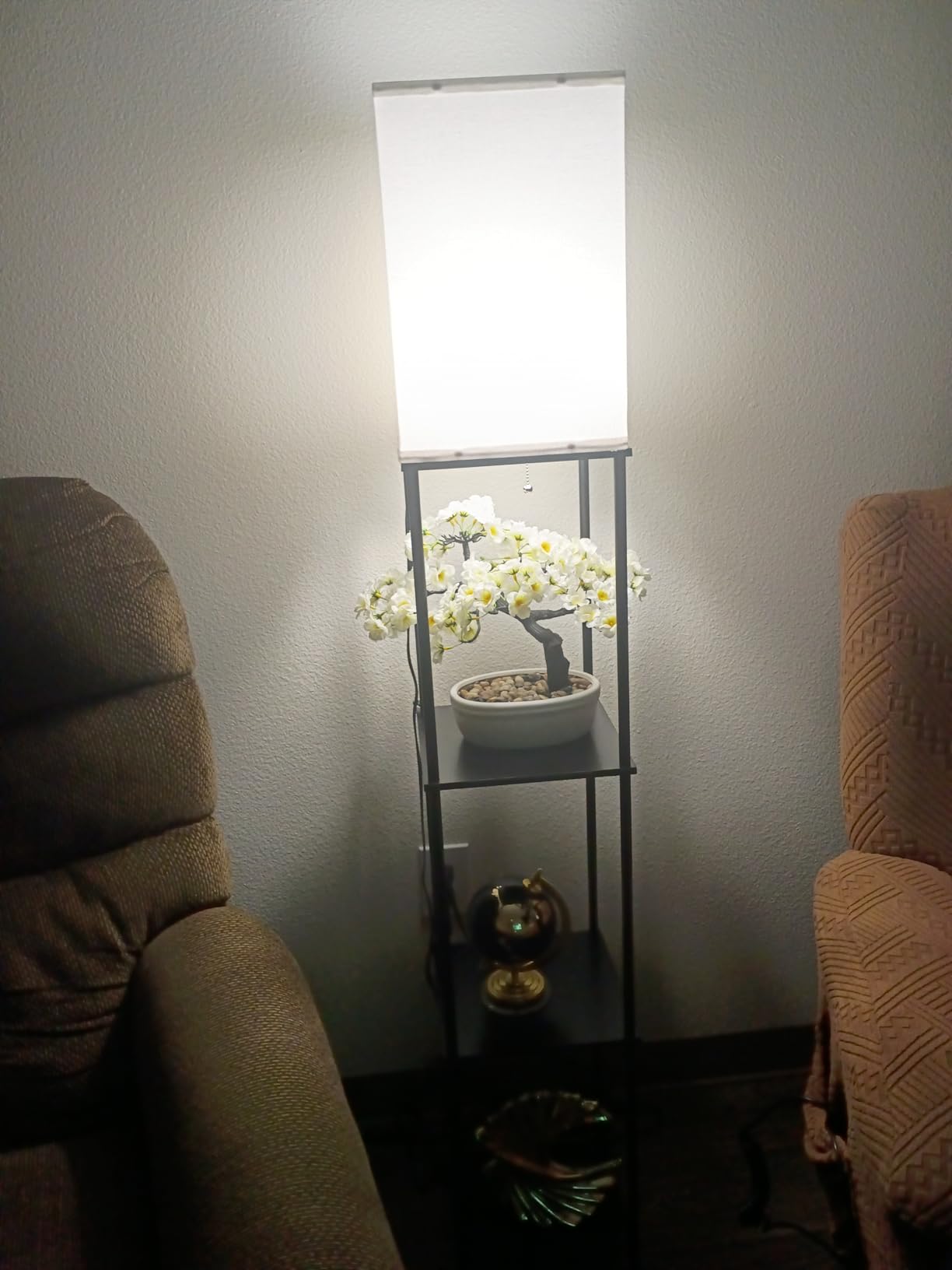 Floor Lamp with Shelves, 3-Tier Modern Square Bookshelf Standing Lamp Black | 3 Color Temperature Bulb Included, Pull Chain Tall Lamp for Living Room Bedroom Corner Office Apartment Decor customer photo 1