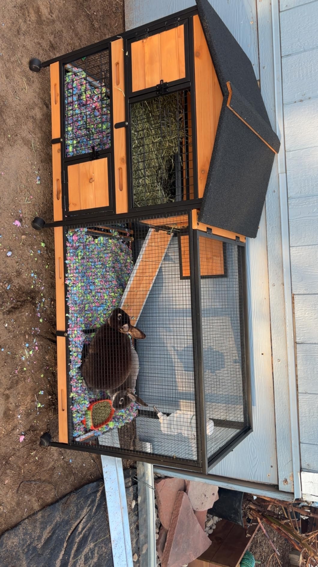 GUTINNEEN Large Rabbit Hutch Outdoor 2-Level Wooden Chicken Coop Indoor Weatherproof Bunny Cage Guinea Pig House with Waterproof Roof, Leak-Proof Pull Out Tray, Lockable Door for Small Animals (Grey) customer photo 1