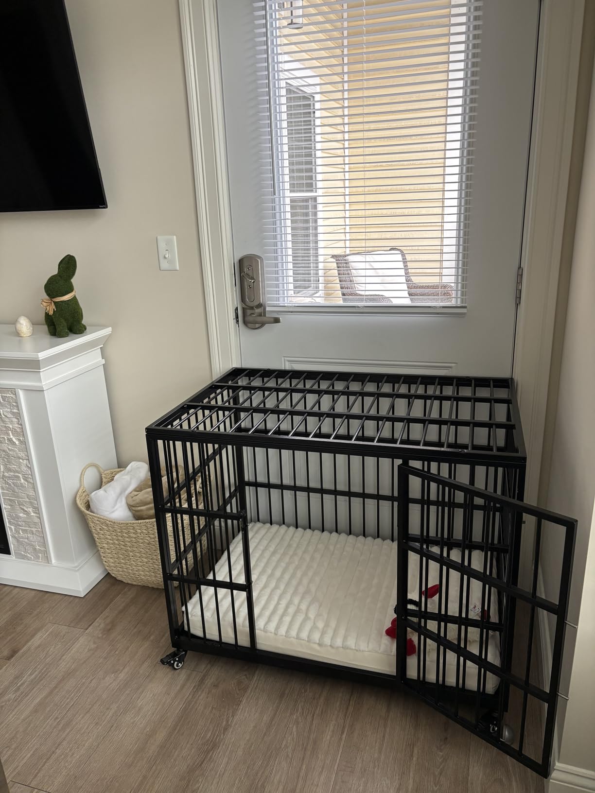 VERIFURTY 48 Inch Heavy Duty Dog Crate for Large Dogs with Self-Locking Latch, Escape-Proof Steel Kennel Indoor, XL Large Double Door Metal Pet Cage with Wheels customer photo 1