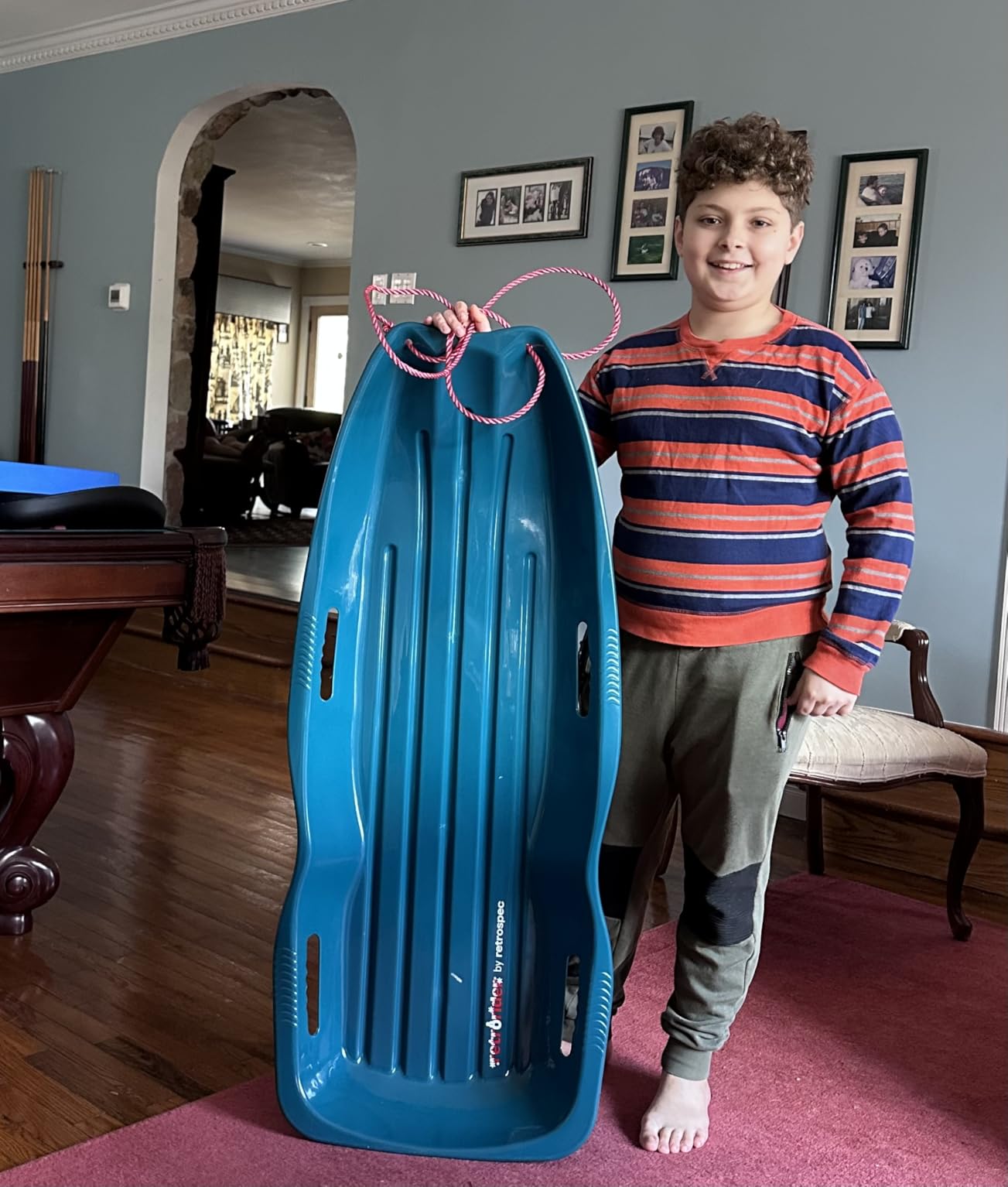 Retrospec Retrorider Plastic Snow Sled - Toboggan Style with Pull Rope, Cold-Resistant Coating, and Hard Bottom for Smooth Downhill Rides - Available for Kids and Adults customer photo 1