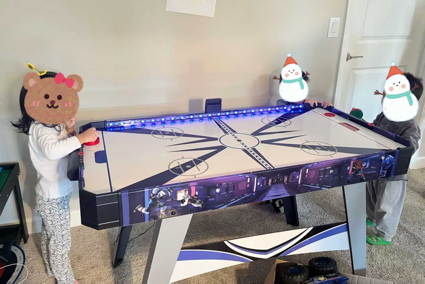 GYMAX Air Hockey Table, 54 Inch Arcade Style Air Hockey Game Table with LED Lights & Scoreboard, Powerful 12V Motor, 2 Pushers, 2 Pucks, for Kids & Adults, Home, Game Room and Office customer photo 1