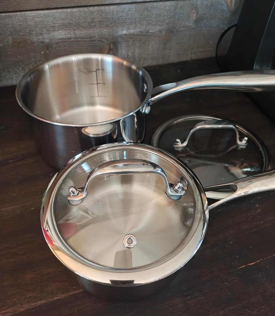EWFEN 3 Ply Stainless Steel Sauce Pan Set with Lids, 1 & 2 & 3 Quart Multipurpose Cooking Pot, Stay-Cool Handle, Induction Oven Dishwasher Safe, 1QT & 2QT & 3QT customer photo 1